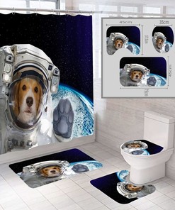 Fun 3D Space Pet Dogs Astronaut Shower Curtain For Your Bathroom