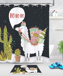 Fun Alpaca Cactus Merry Christmas Waterproof Fabric Shower Curtain for Bathroom Decor