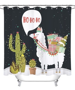 Fun Alpaca Cactus Merry Christmas Waterproof Fabric Shower Curtain for Bathroom Decor