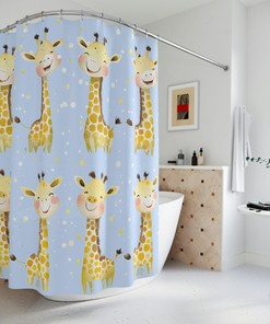Fun And Colorful Happy Giraffes Shower Curtain For Bathroom Decor
