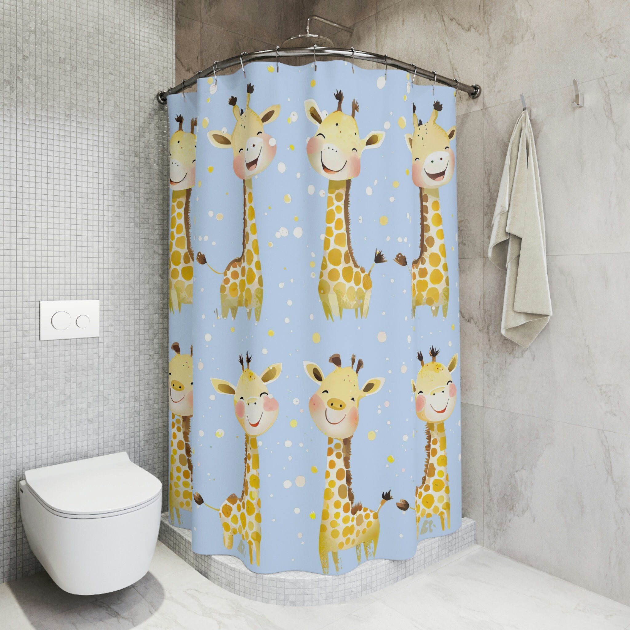 Fun And Colorful Happy Giraffes Shower Curtain For Bathroom Decor