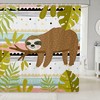 Fun And Cute Cartoon Sloth Fabric Shower Curtain With Kawaii Wild Animal Boho Stripes Print For Bathroom Decor