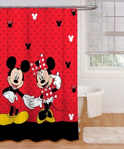 Fun And Easy Care Kids Bath Curtain With Cute Mickey And Minnie Mouse Design