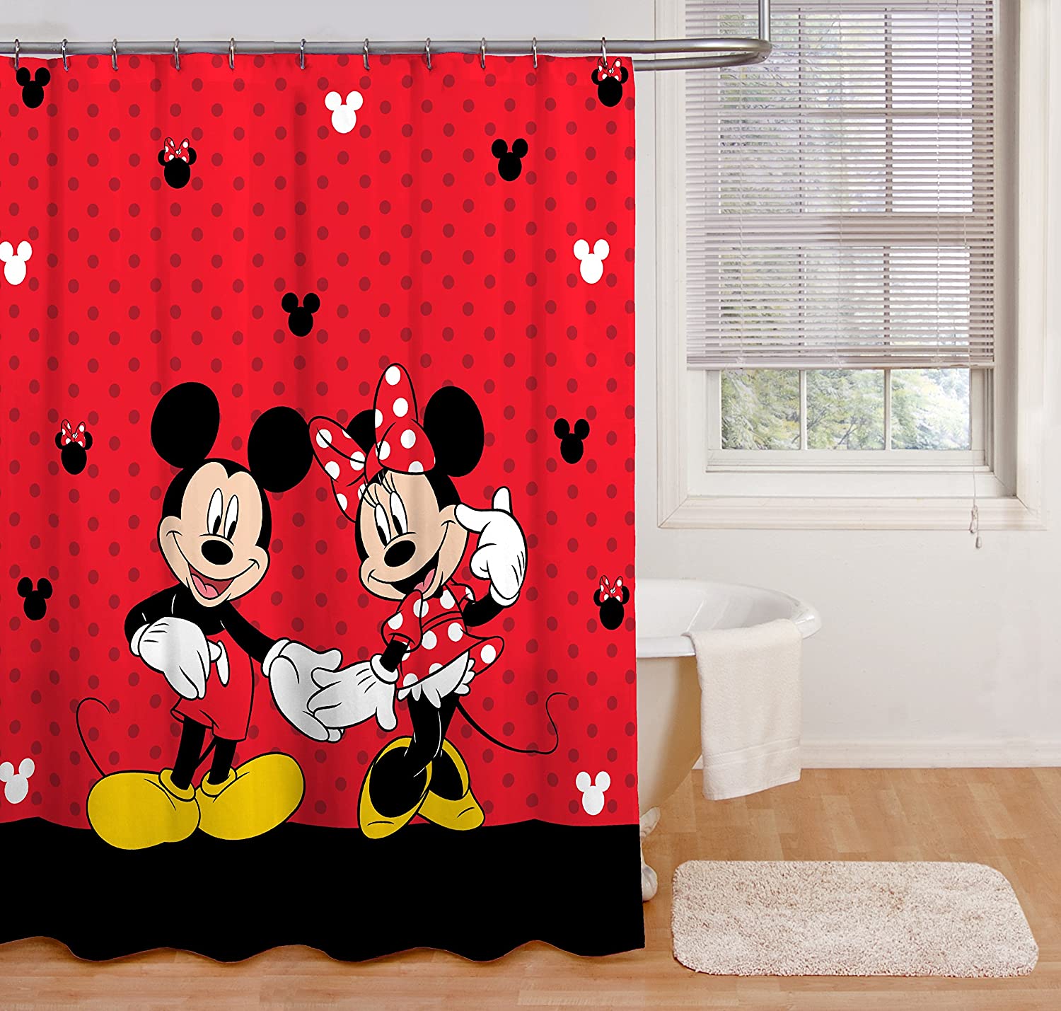 Fun And Easy Care Kids Bath Curtain With Cute Mickey And Minnie Mouse Design