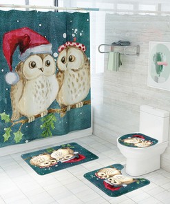 Fun And Festive Christmas Owl Shower Curtain - Waterproof Fabric Bathroom Decor