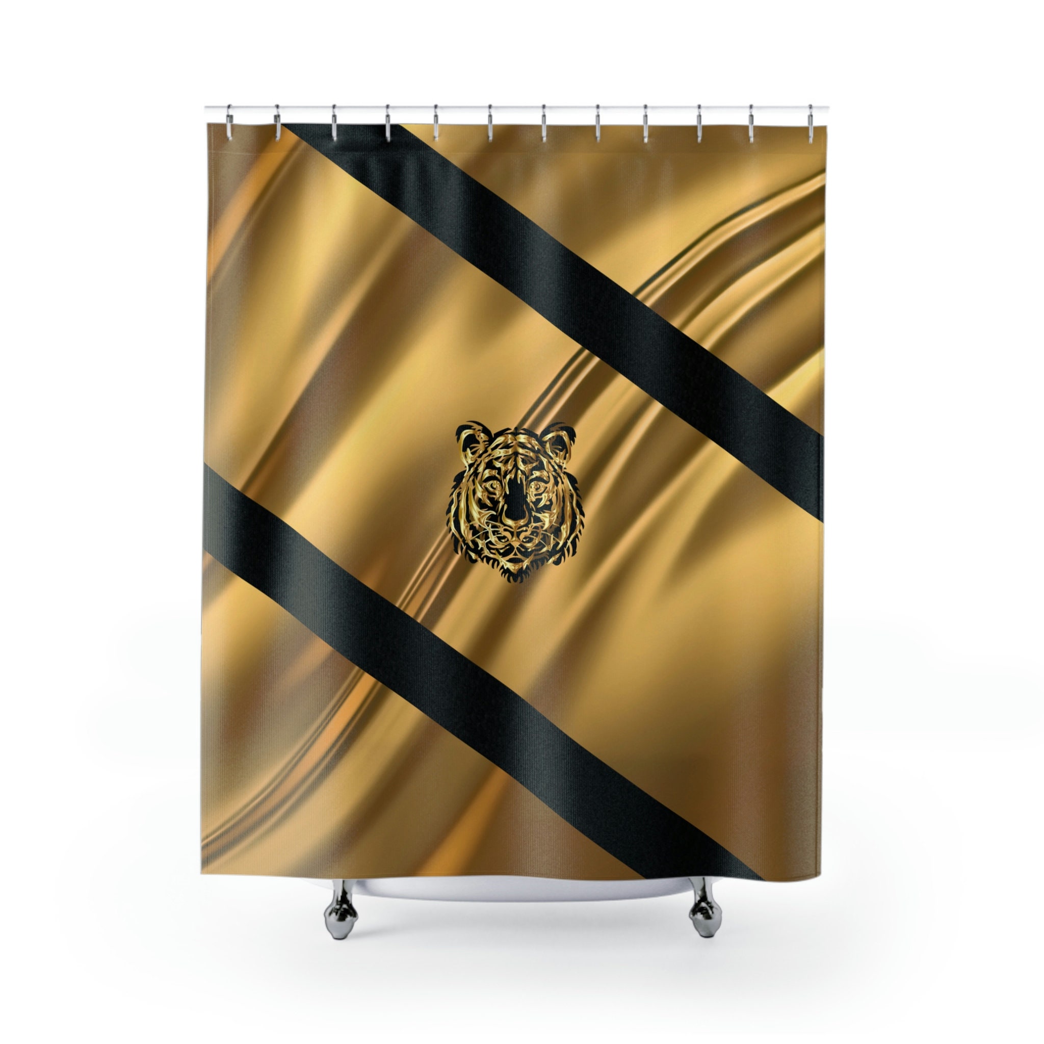 Fun And Funky Golden Tiger Shower Curtain For Kids Bathroom - Elegant And Stylish