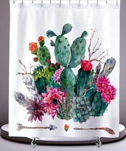 Fun And Playful Cactus Flower Shower Curtain For A Whimsical Bathroom