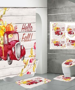Fun And Playful Cartoon Sedan Pumpkin Fabric Shower Curtain For Halloween Bathroom Decor