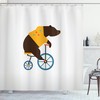 Fun And Playful Cartoon Shower Curtain With Bear Bicycle Circus Print For Bathroom Decor