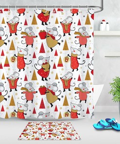 Fun And Playful Cartoon Style Cute Mouses With Snowflakes Shower Curtain For Kids Bathroom Decor