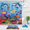 Fun And Playful Cartoon Style Ocean Lives Dolphin Shark Turtle Shower Curtain For Kids Bathroom Decor