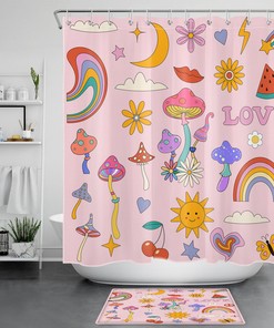 Fun And Playful Cloud Mushroom Rainbow Moon Watermelon Shower Curtain For Whimsical Bathroom Decor