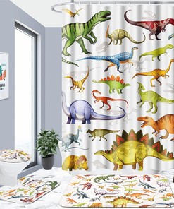 Fun And Playful Dinosaur Cartoon Shower Curtain For Kids Bathroom Decor