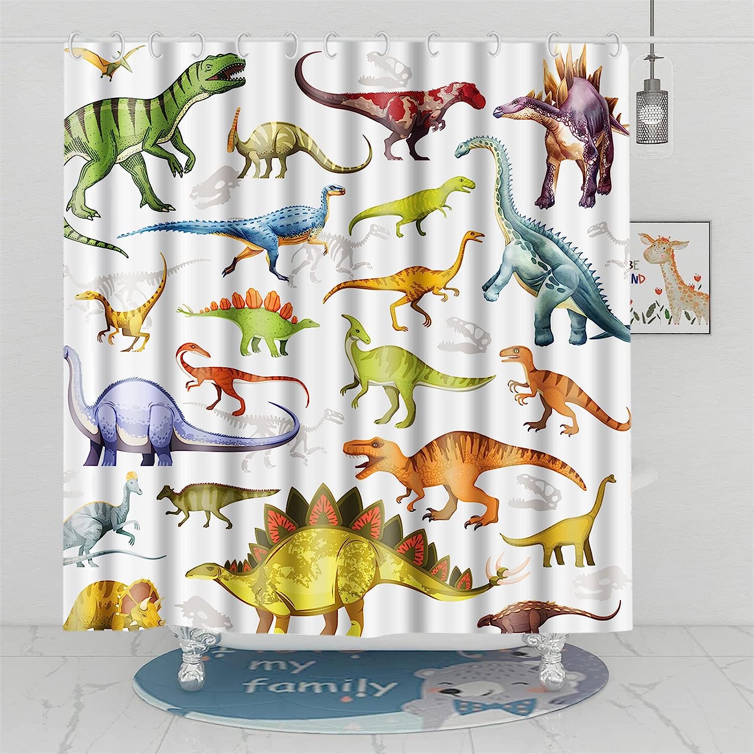 Fun And Playful Dinosaur Cartoon Shower Curtain For Kids Bathroom Decor - Image 2
