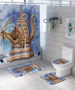 Fun And Playful Dolphin Octopus Ocean Giant Shower Curtain - Unique Bathroom Decor