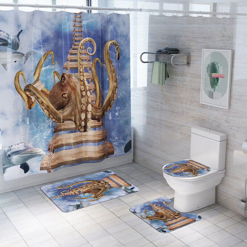 Fun And Playful Dolphin Octopus Ocean Giant Shower Curtain - Unique Bathroom Decor