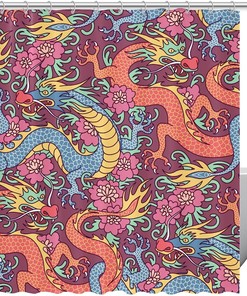 Fun And Playful Dragon Pattern Shower Curtain Set For Any Bathroom