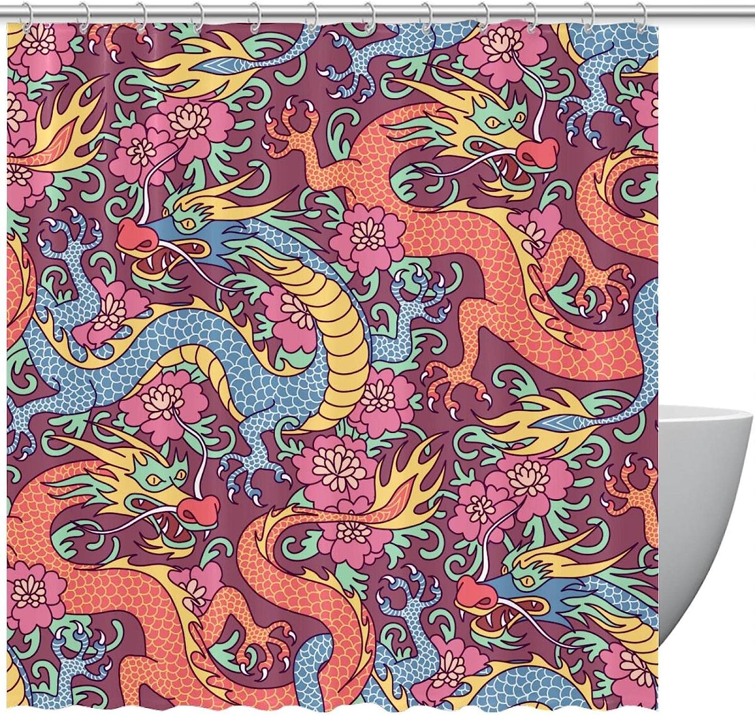 Fun And Playful Dragon Pattern Shower Curtain Set For Any Bathroom