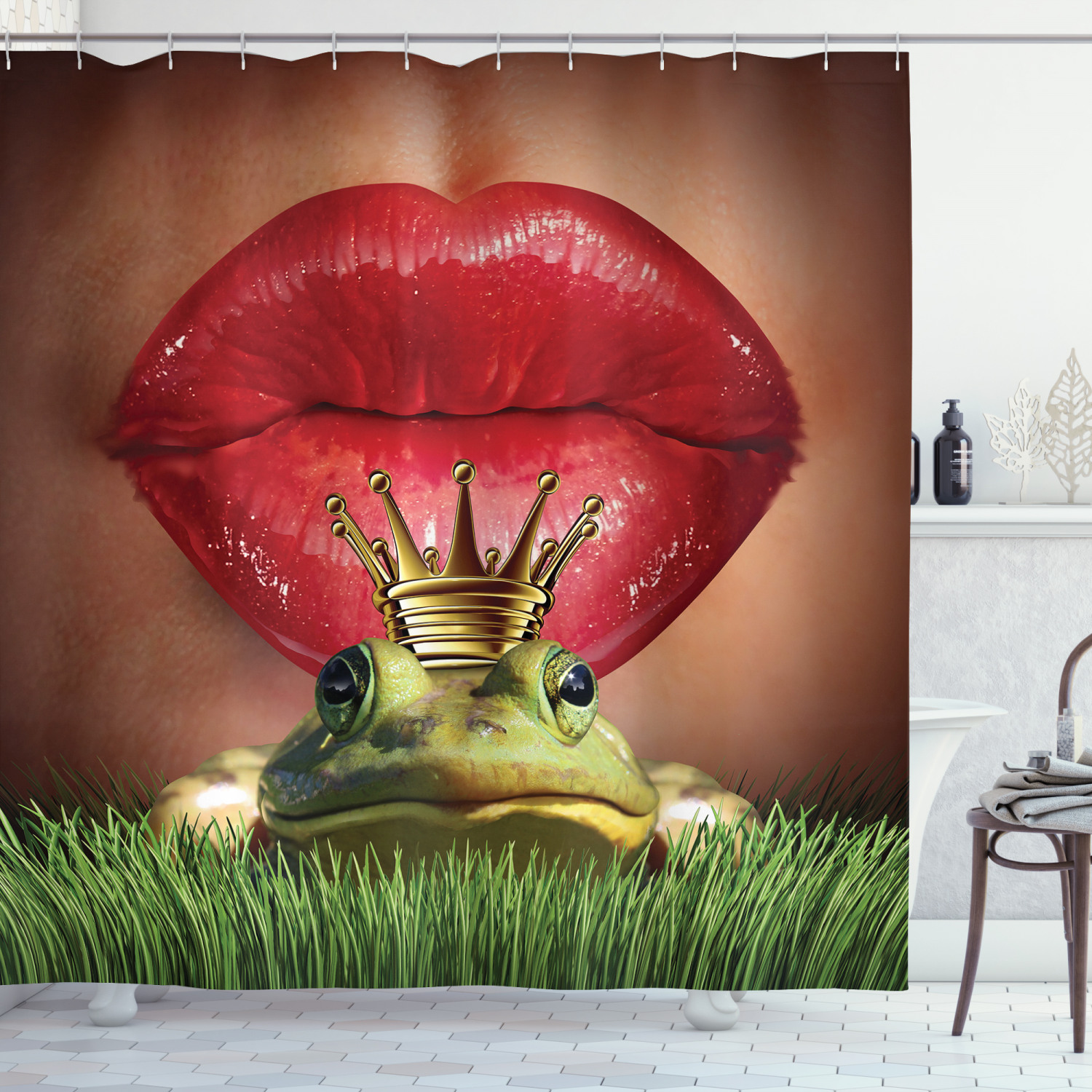 Fun And Playful Frog Shower Curtain With Prince Kids Fairytale Print - A Fun And Playful Addition To Your Bathroom