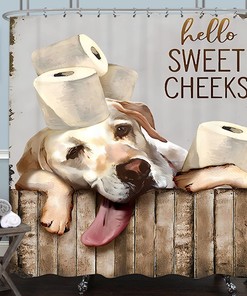Fun And Rustic Shower Curtain For The Bathroom With Dog Print, Retro Western And Farmhouse Design
