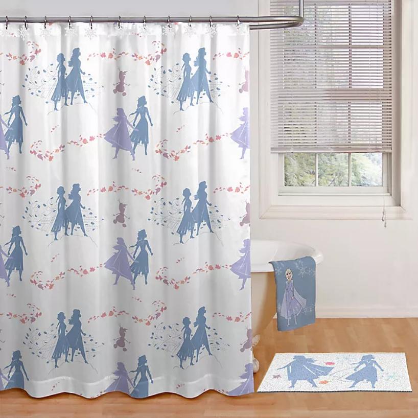 Fun And Snowy Disney Frozen Shower Curtain And Hook Set For Kids Bathroom