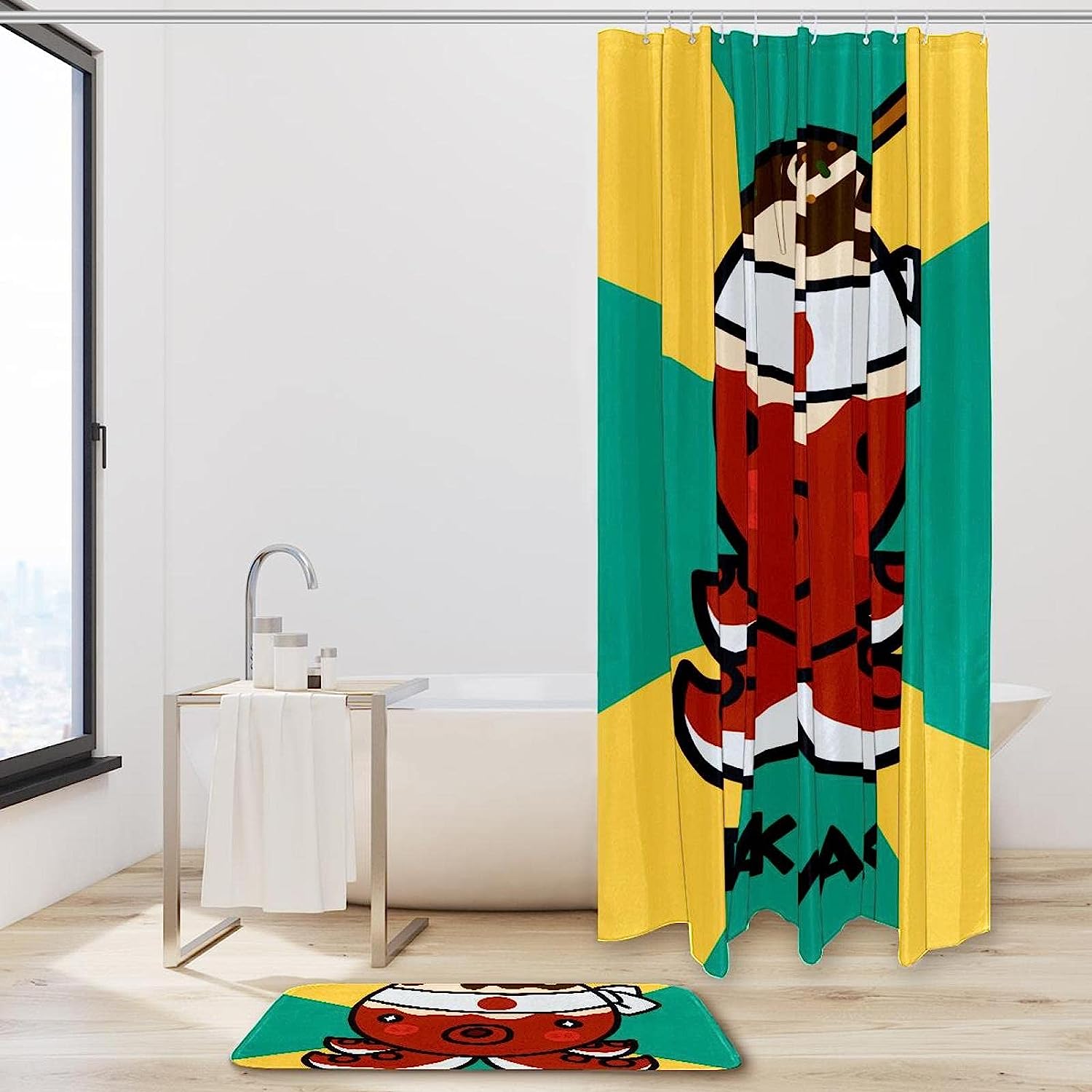 Fun And Vibrant Cartoon Octopus Bathroom Shower Curtain With Sea Creatures Print - Image 2