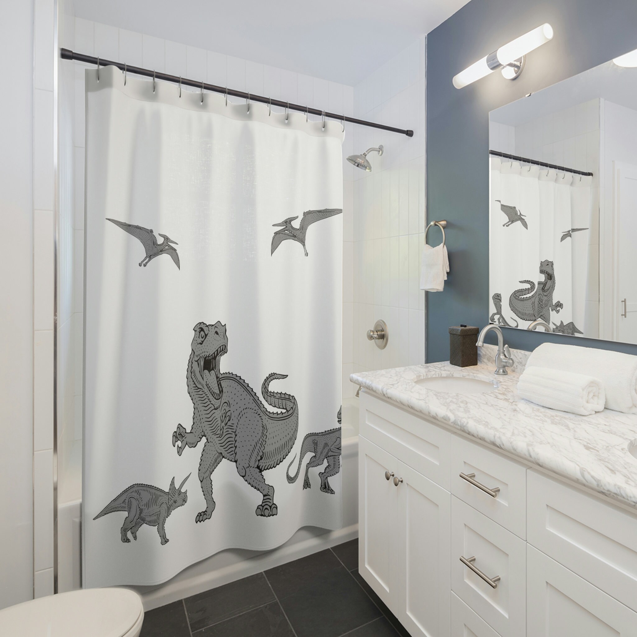 Fun And Waterproof Dinosaur Shower Curtain For Lively Homes - Image 2