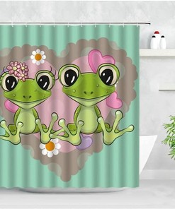 Fun And Whimsical Cartoon Animals Printed Shower Curtain With Frogs - A Perfect Addition To Your Bathroom Decor