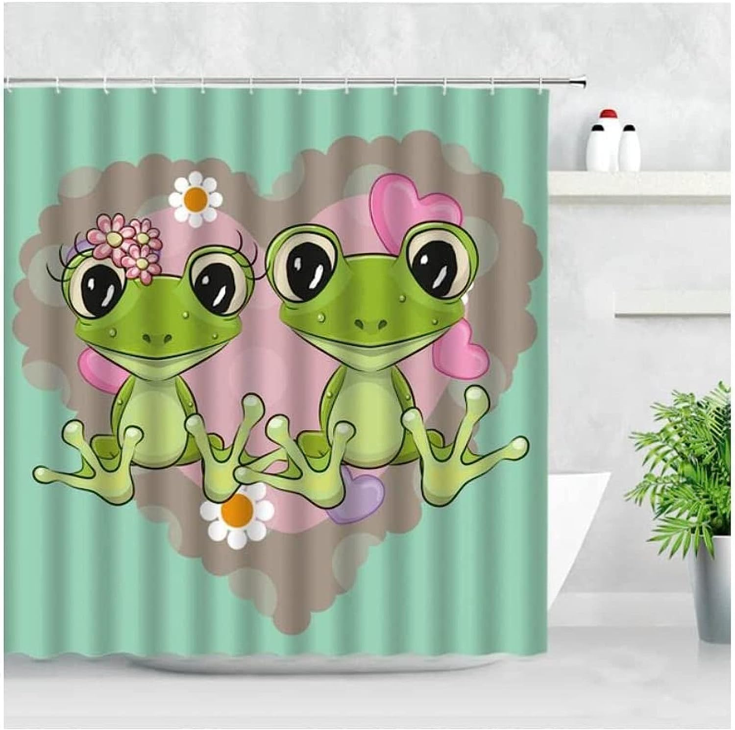 Fun And Whimsical Cartoon Animals Printed Shower Curtain With Frogs - A Perfect Addition To Your Bathroom Decor