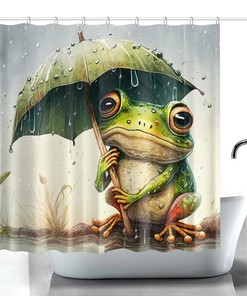 Fun And Whimsical Frog With Umbrella Funny Fabric Shower Curtain - A Perfect Addition To Your Bathroom Decor