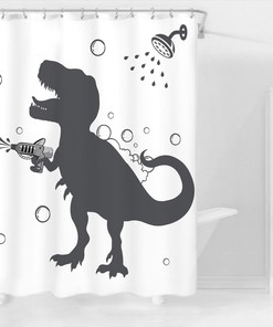 Fun Black and White Dino Silhouette Shower Curtain for Boys and Teenagers Bathroom Decor