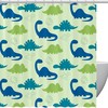 Fun Blue And Green Dinosaur Pattern Shower Curtain For Kids Bathroom Decor