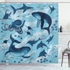 Fun Blue Dolphins, Octopus And Starfish Print Shower Curtain For Bathroom
