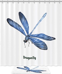 Fun Blue Dragonfly Shower Curtain Mat For Bathroom Decoration