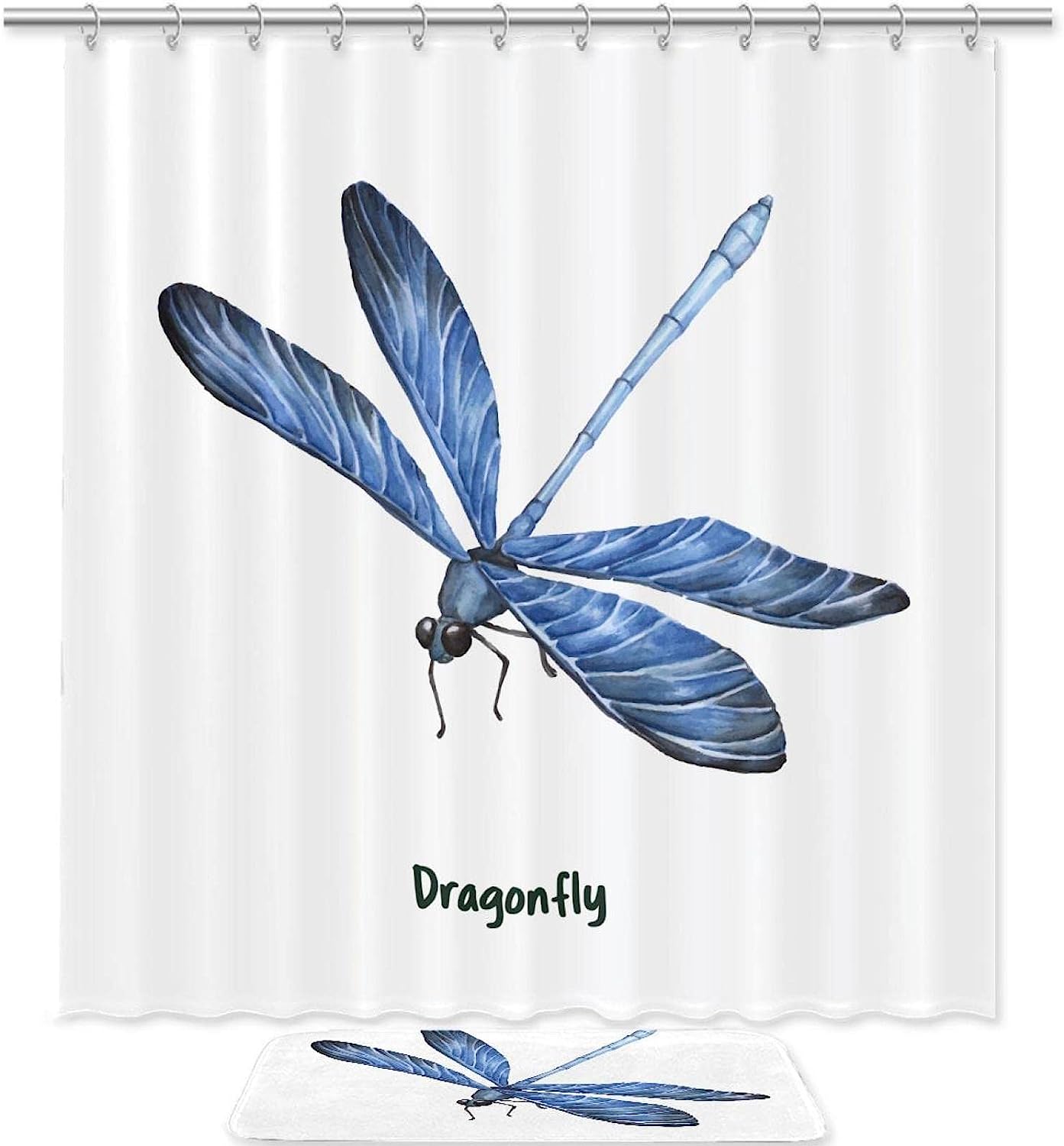 Fun Blue Dragonfly Shower Curtain Mat For Bathroom Decoration
