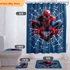 Fun Blue Spiderman Bathroom Shower Curtain Foot Mat Set