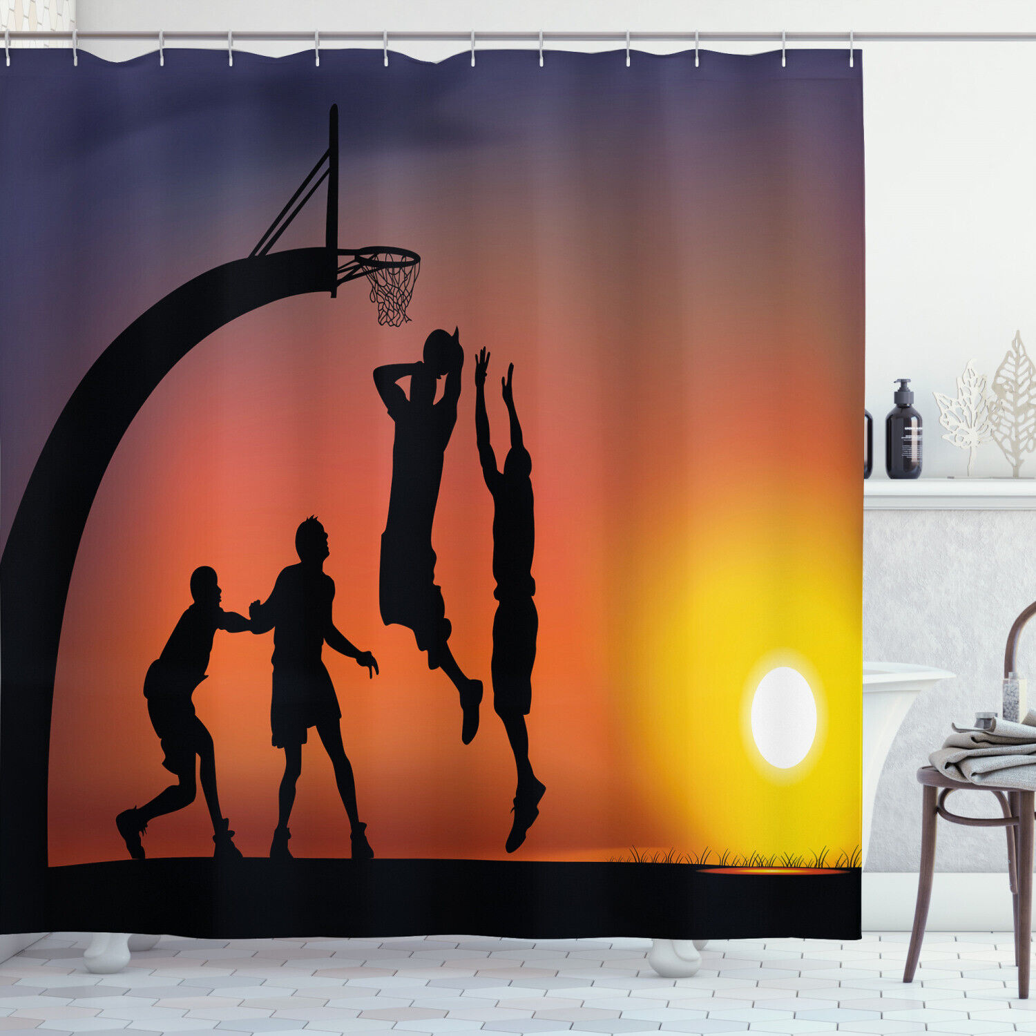 Fun Boys Play Basketball Print for Bathroom Teen Room Shower Curtain