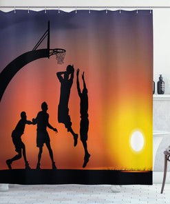 Fun Boys Play Basketball Print for Bathroom Teen Room Shower Curtain