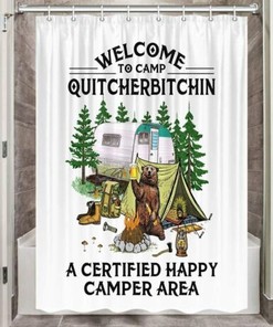 Fun Camper Bear Drinking Beer Shower Curtain For A Camping Themed Bathroom