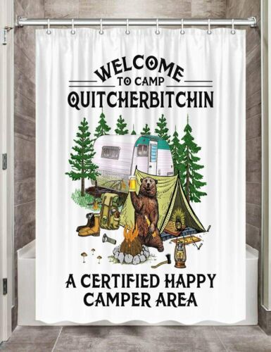 Fun Camper Bear Drinking Beer Shower Curtain For A Camping Themed Bathroom