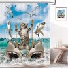 Fun Cat Riding Shark Liner - Ocean Sea With Unique Shower Curtain Colorful Design