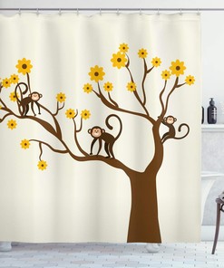 Fun Chimpanzees Climbing On Daisy Trees Animal Life Print Shower Curtain