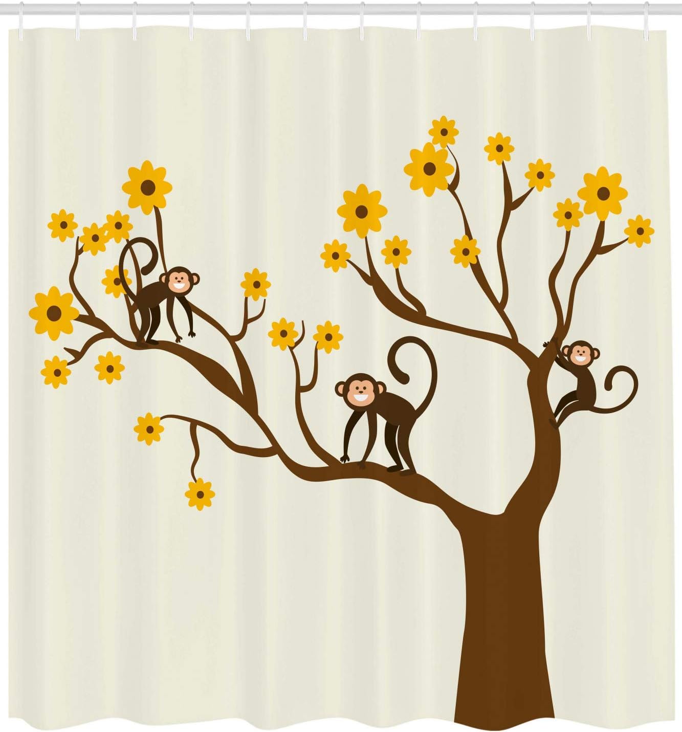Fun Chimpanzees Climbing On Daisy Trees Animal Life Print Shower Curtain - Image 2