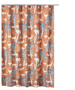 Fun Deer And Bears Print Shower Curtain, Orange Microfiber Bathroom Curtain - Saltoro