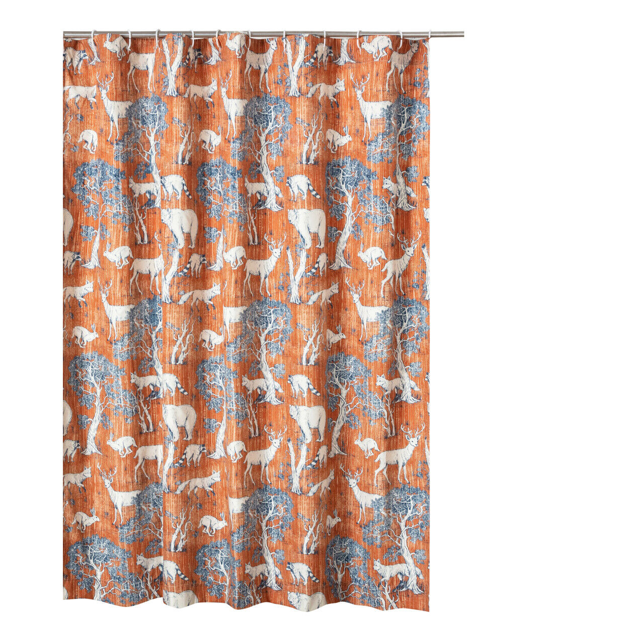 Fun Deer And Bears Print Shower Curtain, Orange Microfiber Bathroom Curtain - Saltoro