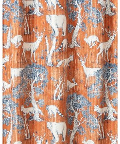 Fun Deer And Bears Print Shower Curtain, Orange Microfiber Bathroom Curtain - Saltoro