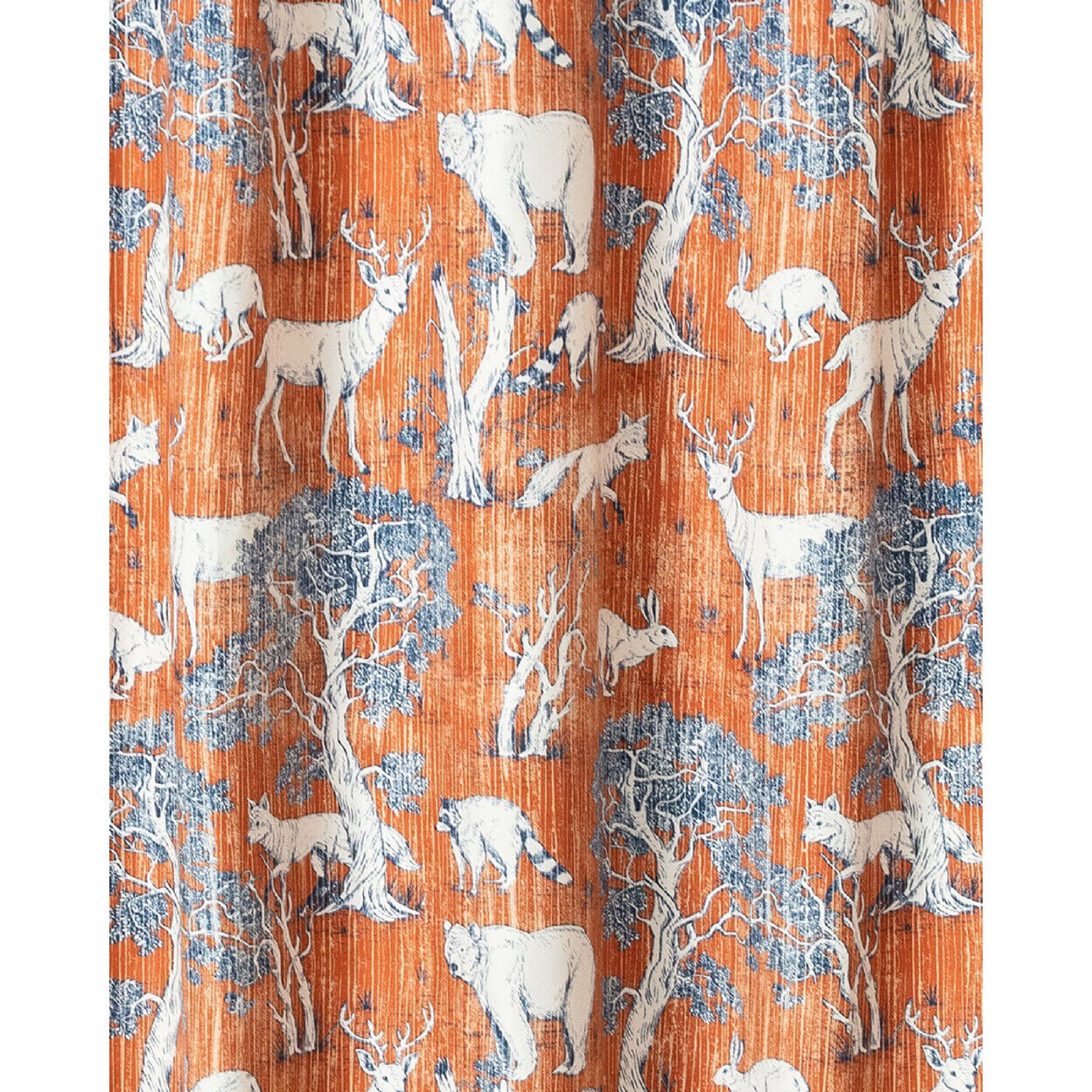 Fun Deer And Bears Print Shower Curtain, Orange Microfiber Bathroom Curtain - Saltoro