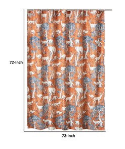 Fun Deer And Bears Print Shower Curtain, Orange Microfiber Bathroom Curtain - Saltoro