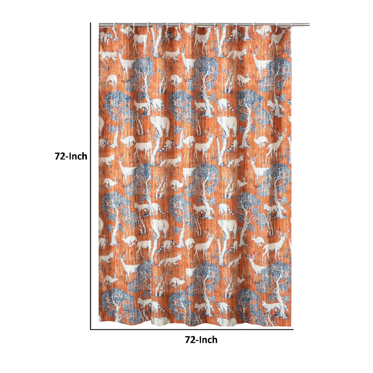 Fun Deer And Bears Print Shower Curtain, Orange Microfiber Bathroom Curtain - Saltoro