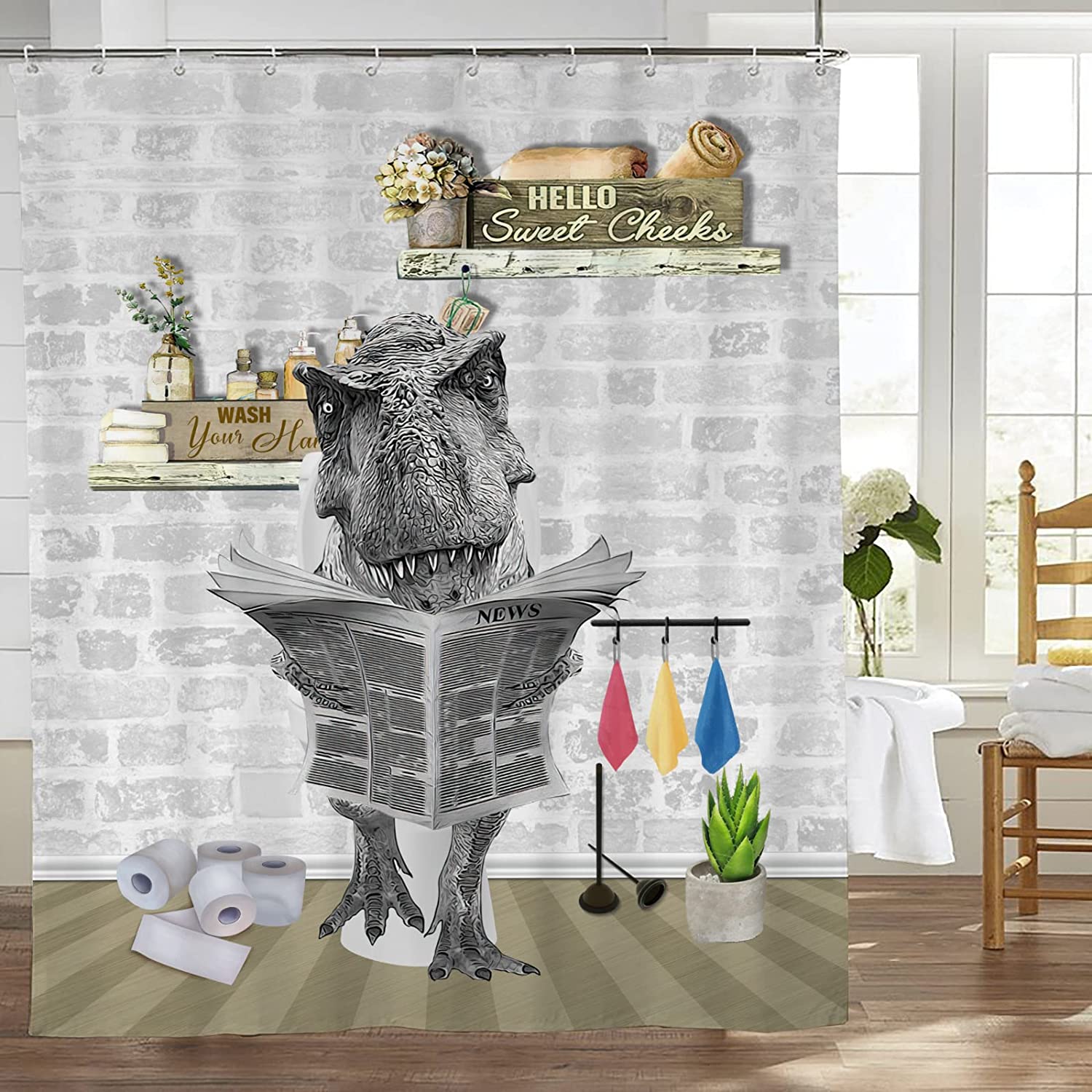 Fun Dino Shower Curtain For Kids And Women - Cute And Funny Bathroom Decor